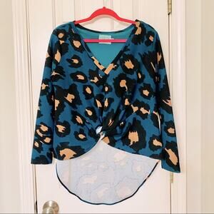 JUDITH MARCH • Green Leopard Print High-Low Top